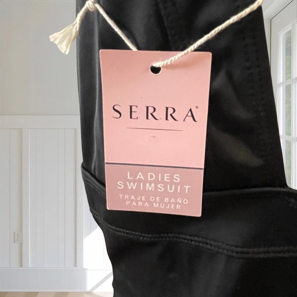 NWT SERRA Women's One Piece Swimsuit Black V-Neck Ruched New With Tags Size XL - Picture 8 of 16